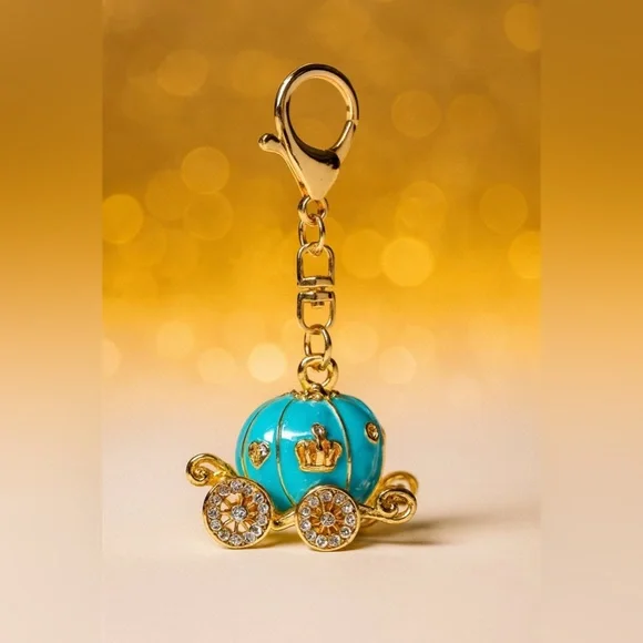 Bag Charm Cinderella-inspired Carriage Keychain Keyring Blue Pumpkin,Rhinestones - Picture 4 of 4